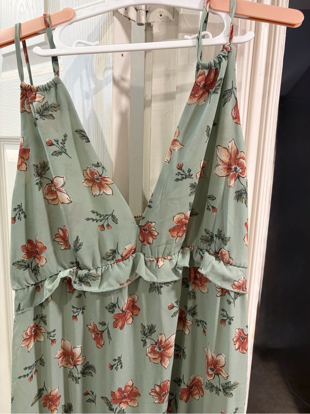 Floral Sage Green Maxi Dress with Rust Blooms